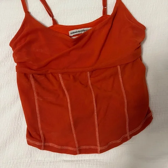 Urban Outfitters Orange corset like cotton cropped tank top - Picture 2 of 4